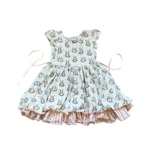 Girl August Charming Bunny Print Dress with Ruffle Hem Sz 7